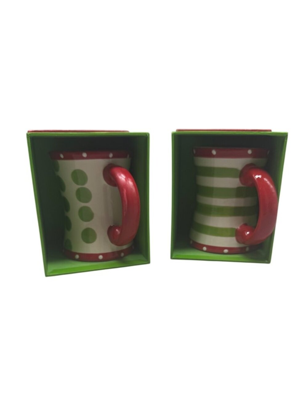 California Pantry Ceramic Holiday Christmas Mugs cupS Set Of 2 Dot Stripe READ